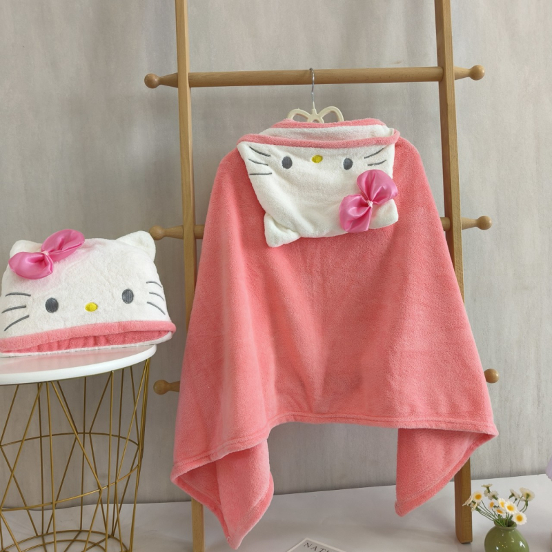 Dječji kapuljačasti ručnik za kupanje - Coral fleece, 200–300 g, 32 niti, jednostavno tkanje