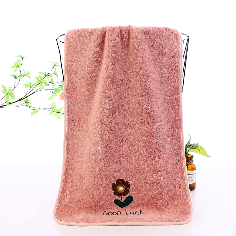 Ručnik za lice s izvezenim rubom i motivom sretnog cvijeta, koralni flis, 100d vlakno, 200 g ili više, proizvodni proces: vez, obrub, izrezani velur