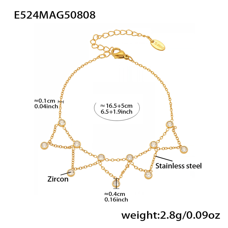 Женска гривна с множество висулки, мотив злоокото око, неръждаема стомана, позлата 18K, кристални акценти
