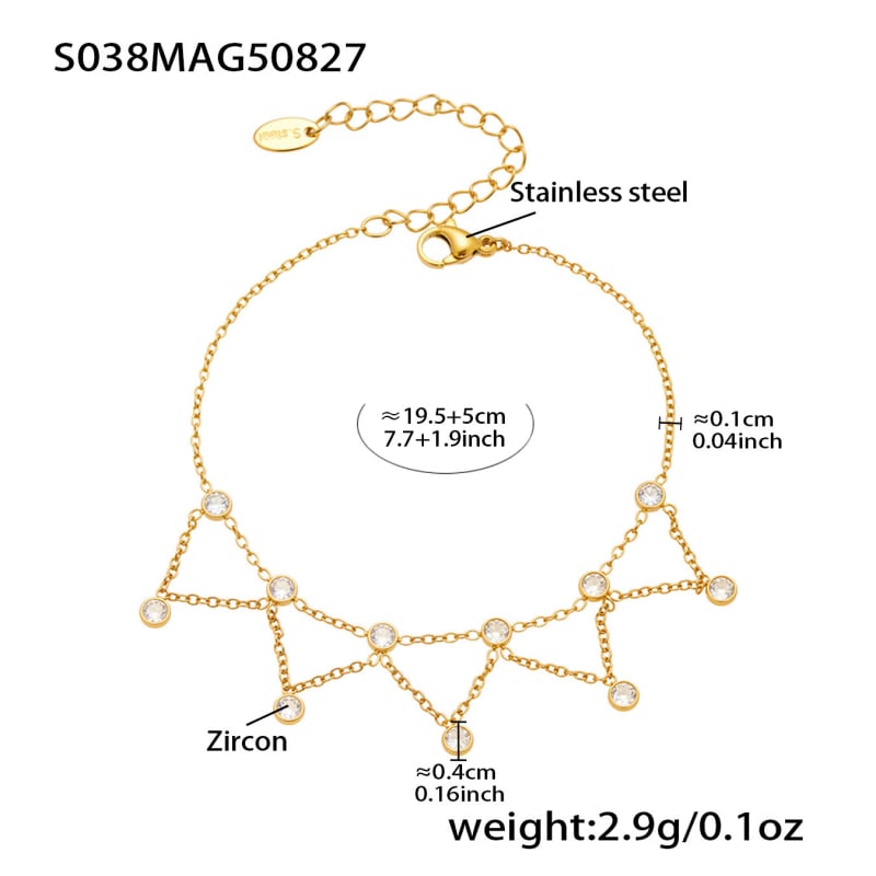 Женска гривна с множество висулки, мотив злоокото око, неръждаема стомана, позлата 18K, кристални акценти