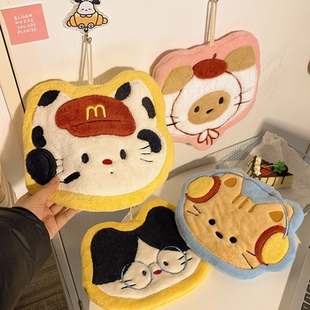 Ručni ručnik s motivom mačke, viseći kuhinjski dizajn, koralni flis, izvezeno prilagođavanje, 120D pređa