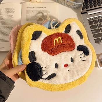 Ručni ručnik s motivom mačke, viseći kuhinjski dizajn, koralni flis, izvezeno prilagođavanje, 120D pređa