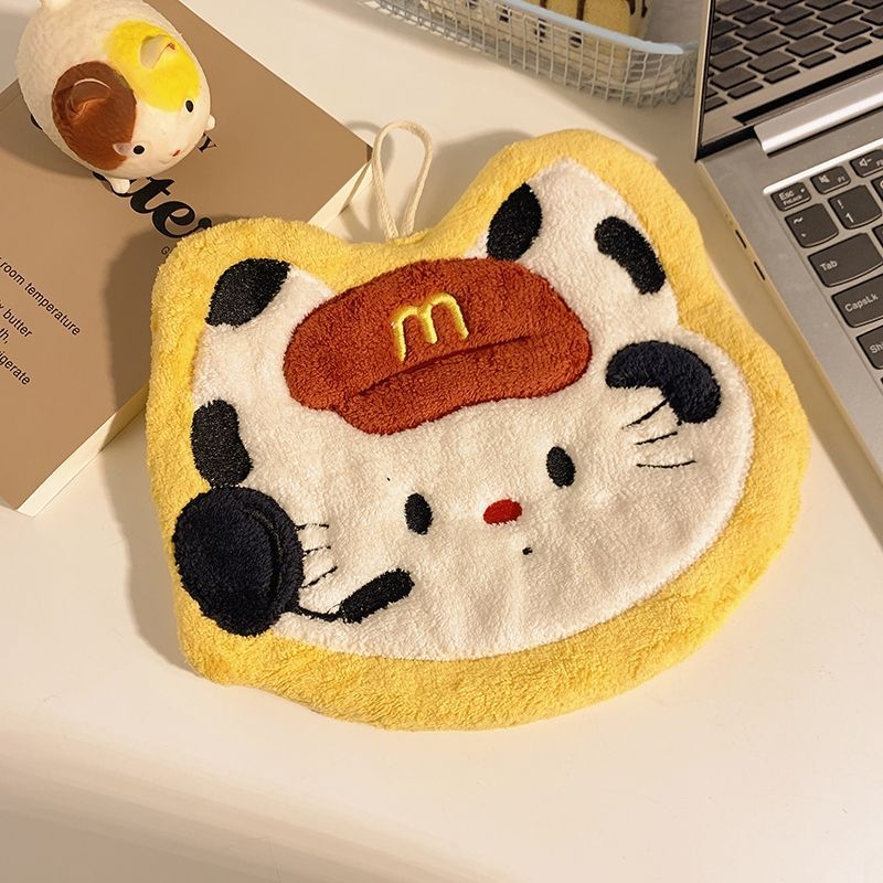 Ručni ručnik s motivom mačke, viseći kuhinjski dizajn, koralni flis, izvezeno prilagođavanje, 120D pređa