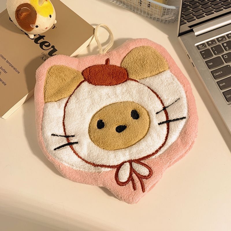 Ručni ručnik s motivom mačke, viseći kuhinjski dizajn, koralni flis, izvezeno prilagođavanje, 120D pređa