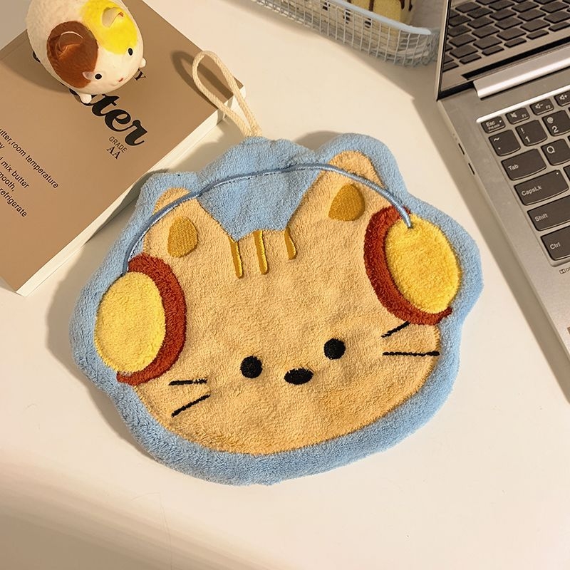 Ručni ručnik s motivom mačke, viseći kuhinjski dizajn, koralni flis, izvezeno prilagođavanje, 120D pređa