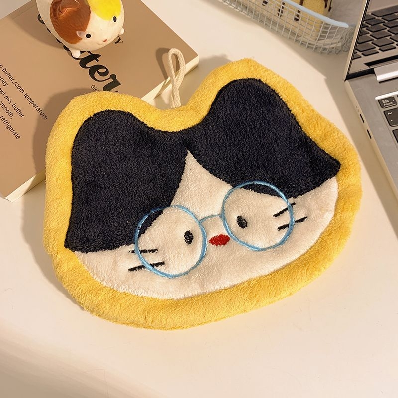 Ručni ručnik s motivom mačke, viseći kuhinjski dizajn, koralni flis, izvezeno prilagođavanje, 120D pređa