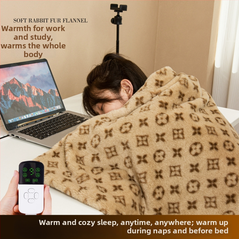 Elektriskā sega, 100% poliesters, četrlapu laimes raksts pūkains, noņemams un mazgājams, ziemas lietošanai, pielāgojama