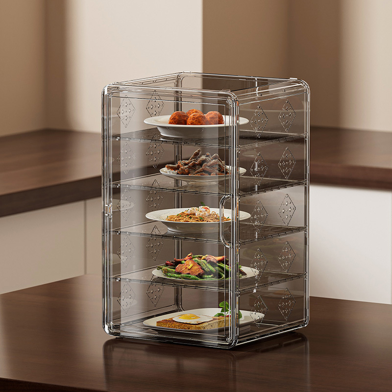 Yunjian ράφι αποθήκευσης κουζίνας με μονωμένο πολύεπίπεδο αφαιρούμενο κάλυμμα τροφίμων — πλαστικό, μοντέρνος απλός σχεδιασμός, πολυλειτουργικό και ανθεκτικό στη σκόνη