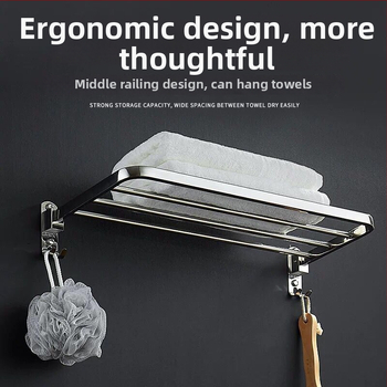 Vienslāņu dvieļu plaukts vannas istabai, nerūsējošais tērauds 304, sienas piestiprināšana, bez urbuma