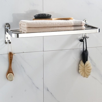 Vienslāņu dvieļu plaukts vannas istabai, nerūsējošais tērauds 304, sienas piestiprināšana, bez urbuma