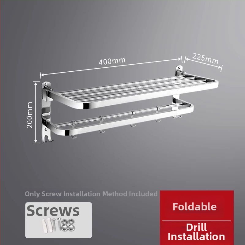 Vienslāņu dvieļu plaukts vannas istabai, nerūsējošais tērauds 304, sienas piestiprināšana, bez urbuma