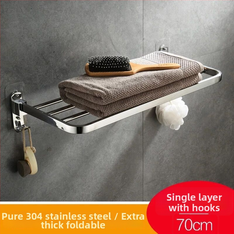 Vienslāņu dvieļu plaukts vannas istabai, nerūsējošais tērauds 304, sienas piestiprināšana, bez urbuma