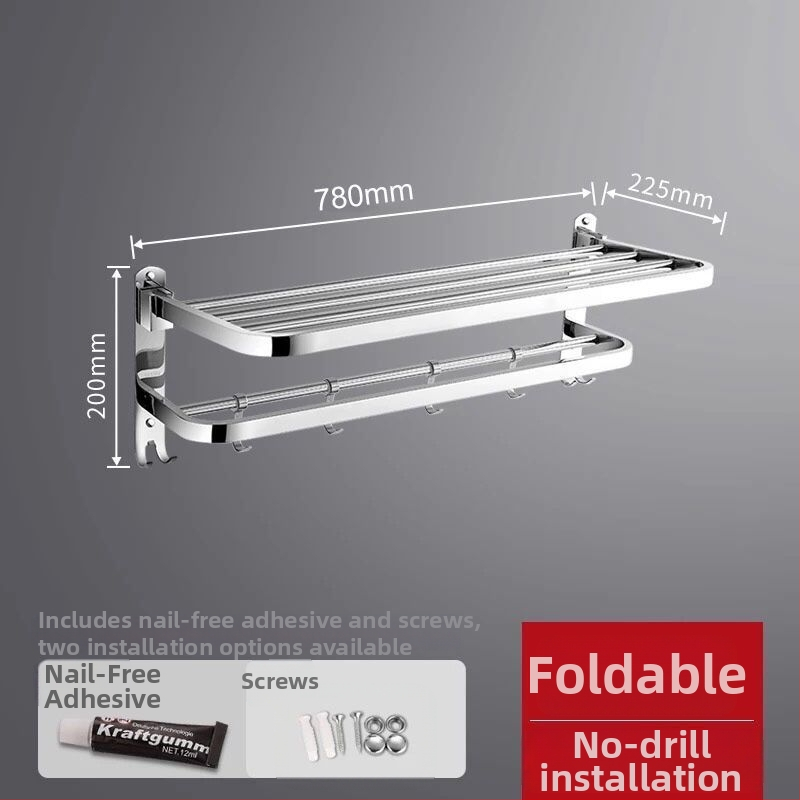 Vienslāņu dvieļu plaukts vannas istabai, nerūsējošais tērauds 304, sienas piestiprināšana, bez urbuma