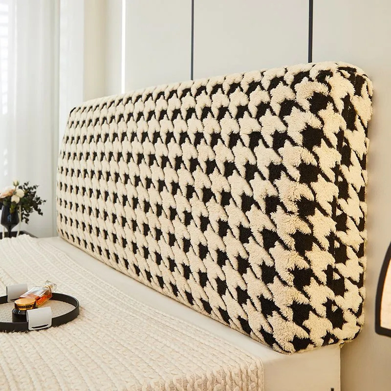 Калъф за таблата на леглото с хаундстоут модел, прахозащитен и универсален (млечен кадиф/плюш, скандинавски стил)