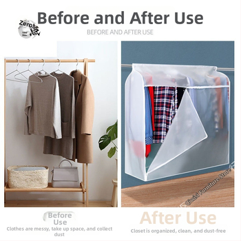 Plastikinis drabužių dulkių gaubtas su uždaru kabinimo dizainu, kelionėms (Medžiaga: plastikas; Funkcija: dulkių apsauga; Stilius: paprastas su orientalistiniais motymais)