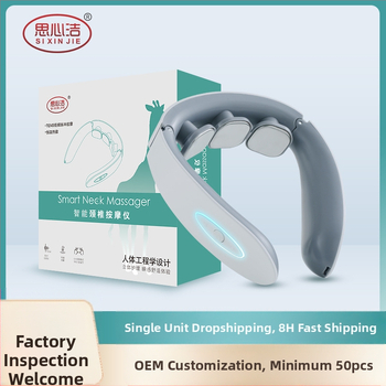 Paprastas kaklo masažuoklis su trijų galvu šildymu kaklui ir pečiams; funkcijos: akupunktūra, masažas, piršto spaudimas, minkymas, bakstelėjimas; maitinimas: baterija (Modelis 20020; Veikia su baterija; Trijų galvu šildymas; Skirtas kaklai ir pečiams; Funk