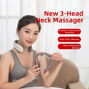 Paprastas kaklo masažuoklis su trijų galvu šildymu kaklui ir pečiams; funkcijos: akupunktūra, masažas, piršto spaudimas, minkymas, bakstelėjimas; maitinimas: baterija (Modelis 20020; Veikia su baterija; Trijų galvu šildymas; Skirtas kaklai ir pečiams; Funk