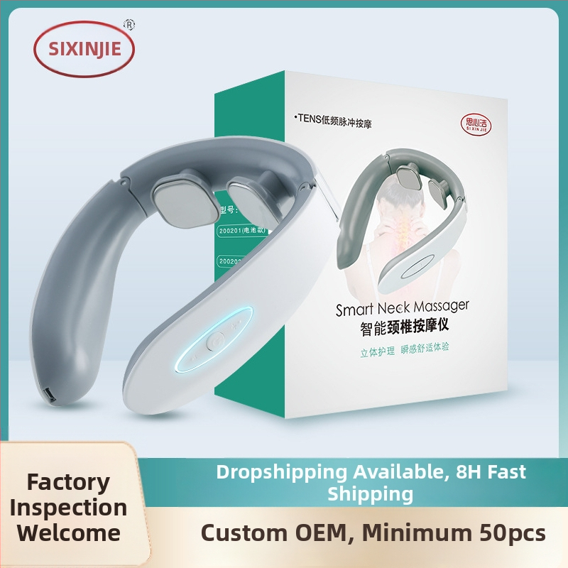 Paprastas kaklo masažuoklis su trijų galvu šildymu kaklui ir pečiams; funkcijos: akupunktūra, masažas, piršto spaudimas, minkymas, bakstelėjimas; maitinimas: baterija (Modelis 20020; Veikia su baterija; Trijų galvu šildymas; Skirtas kaklai ir pečiams; Funk