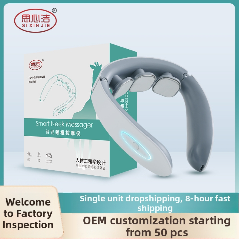 Paprastas kaklo masažuoklis su trijų galvu šildymu kaklui ir pečiams; funkcijos: akupunktūra, masažas, piršto spaudimas, minkymas, bakstelėjimas; maitinimas: baterija (Modelis 20020; Veikia su baterija; Trijų galvu šildymas; Skirtas kaklai ir pečiams; Funk