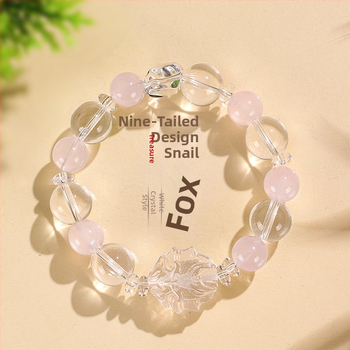 Гривна с мъниста от кристали за жени – ръчно изработена, стил натурален, деветопашат лис; материали: бял кристал, аметист, пренит, розов кварц, аквамарин