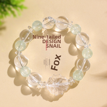 Гривна с мъниста от кристали за жени – ръчно изработена, стил натурален, деветопашат лис; материали: бял кристал, аметист, пренит, розов кварц, аквамарин