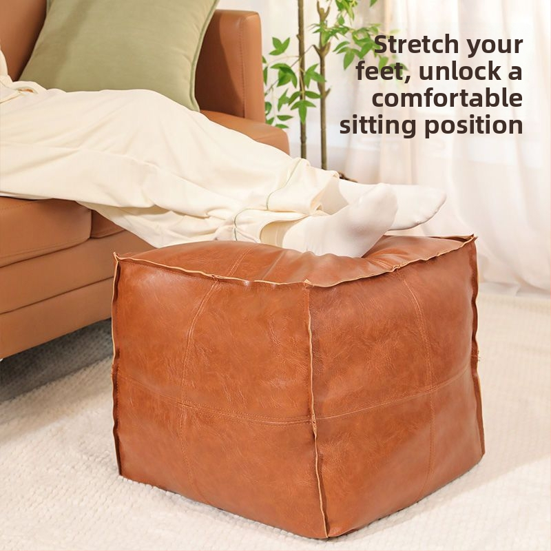 Табуретка за съхранение от кожа, квадратна форма, модерен стил, многофункционална