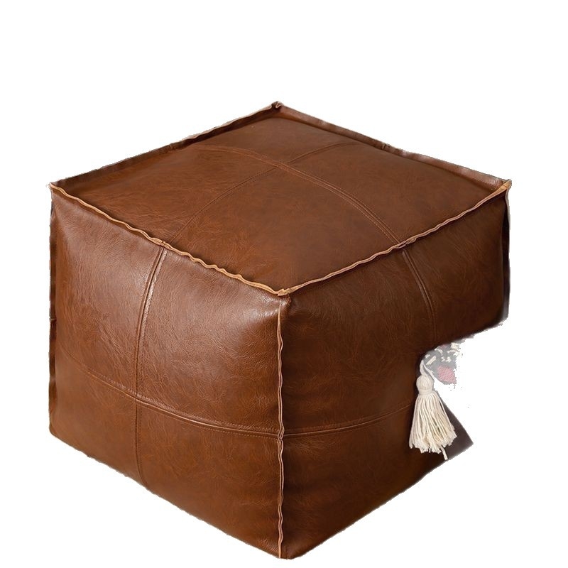 Табуретка за съхранение от кожа, квадратна форма, модерен стил, многофункционална
