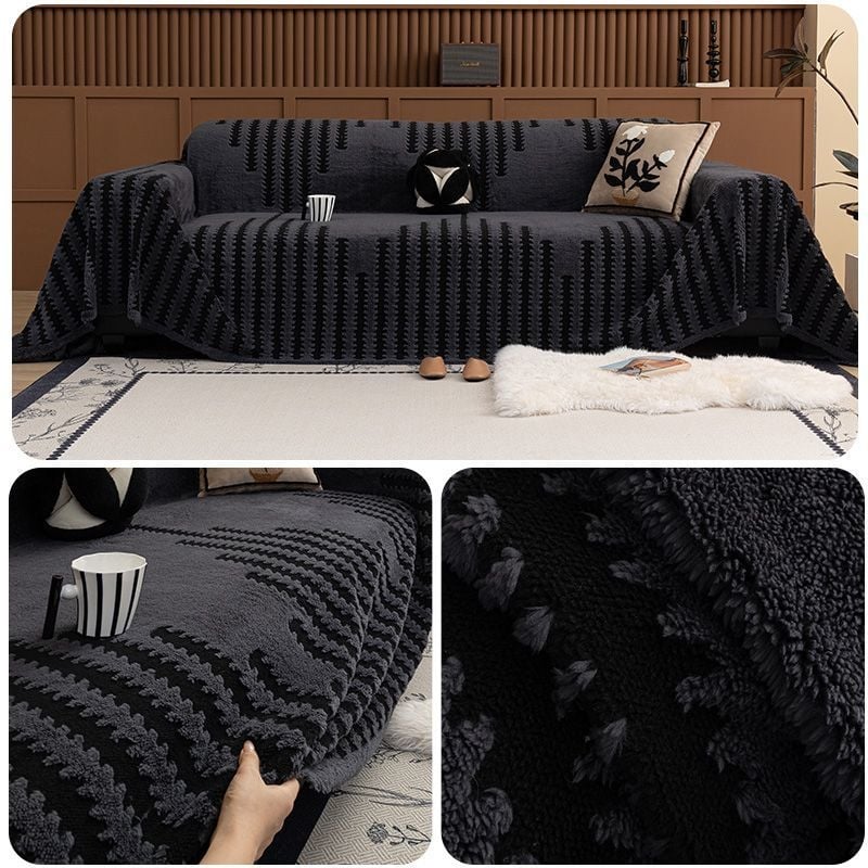 Зимно плюшено покривало за диван с модел Хаундстоту - еднослойно пълно покритие, универсално пасване, минималистичен стил