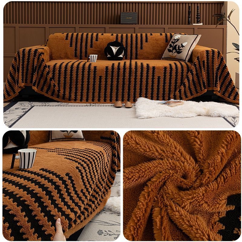 Зимно плюшено покривало за диван с модел Хаундстоту - еднослойно пълно покритие, универсално пасване, минималистичен стил