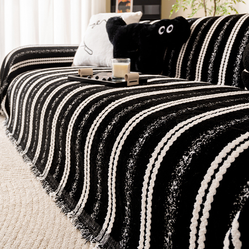 Chenille navlaka za kutnu sofu – Mid-Century stil, prugasti uzorak, minimalistički, prilagodljiva