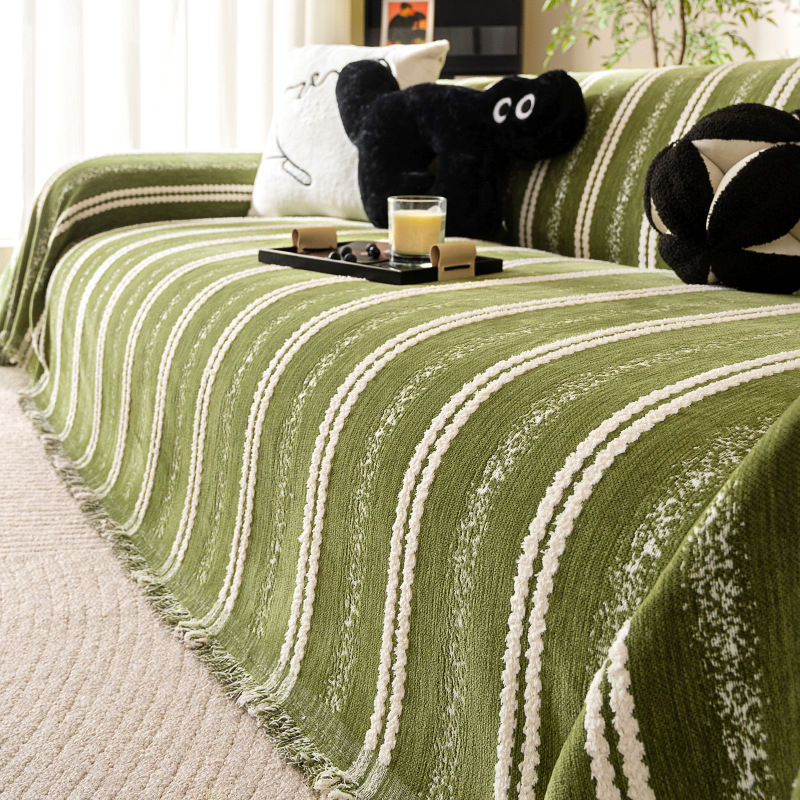 Chenille navlaka za kutnu sofu – Mid-Century stil, prugasti uzorak, minimalistički, prilagodljiva