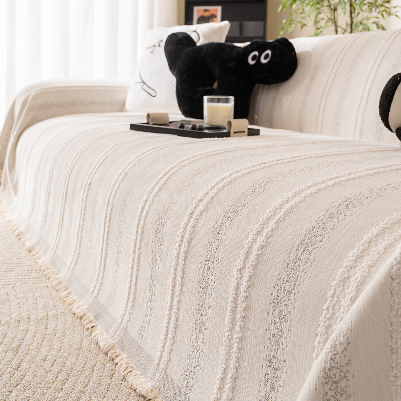 Chenille navlaka za kutnu sofu – Mid-Century stil, prugasti uzorak, minimalistički, prilagodljiva