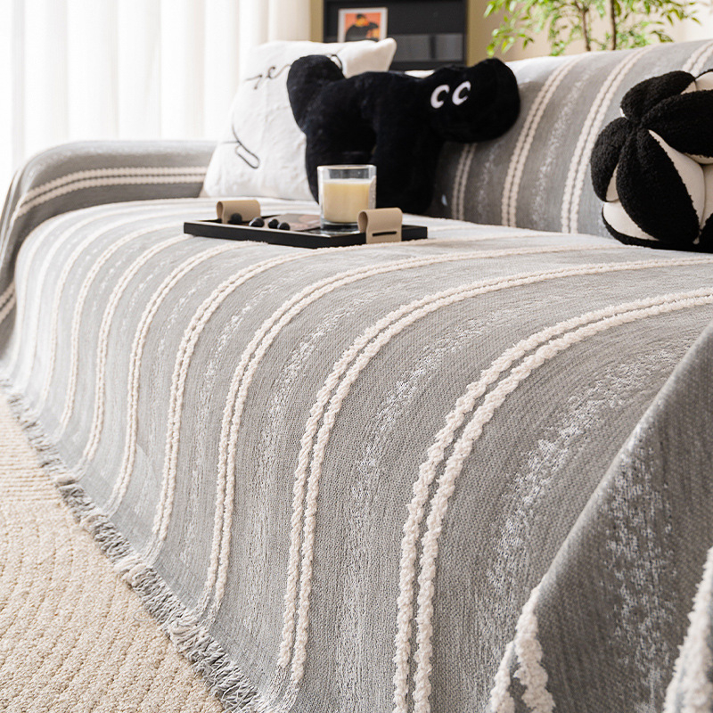 Chenille navlaka za kutnu sofu – Mid-Century stil, prugasti uzorak, minimalistički, prilagodljiva