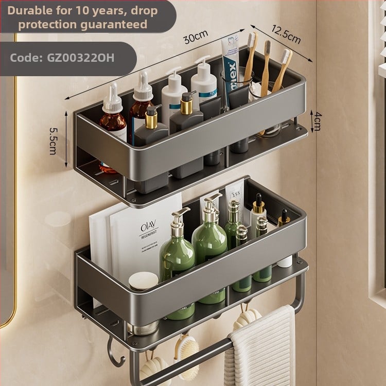 Stalak za kupaonicu i kuhinju od aluminijske legure, završna plastifikacija sprejom, na zid, s jednim ili dvostrukim slojem, nosivost 30-50 kg