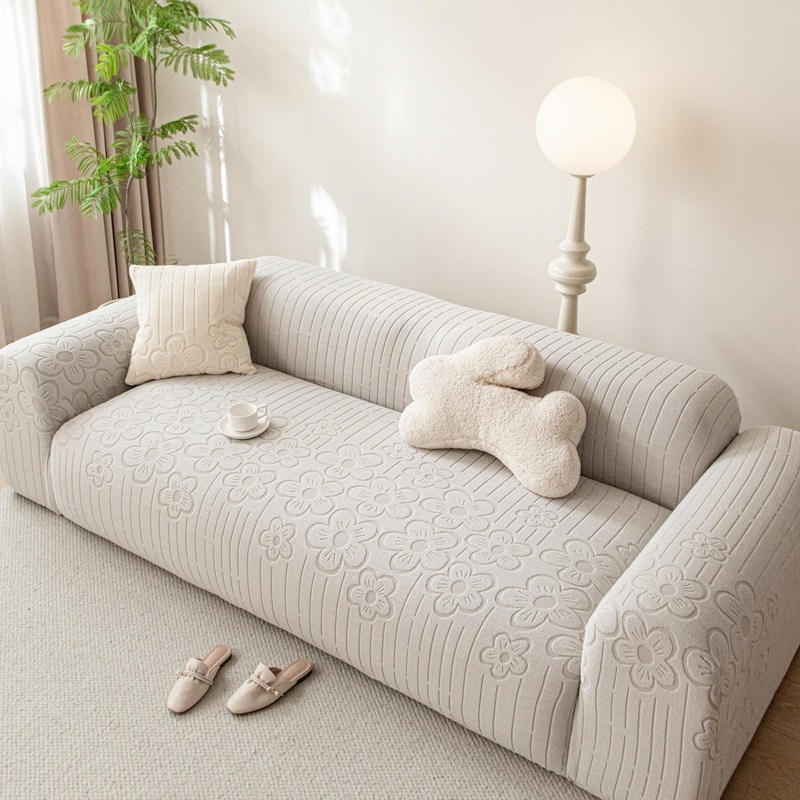 Elastična navlaka za kauč od polar fleece-a s cvjetnom izvezom, univerzalna za sve četiri sezone, potpuno prekrivanje za jedan kauč, jacquard velvet, zaštita od prašine