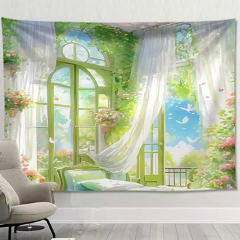 Плюшена гоблена с пейзажен мотив, модерен минималистичен стил, 81-90% полиестер, за дневна и спалня