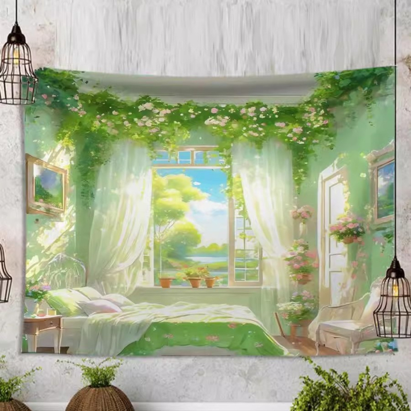 Плюшена гоблена с пейзажен мотив, модерен минималистичен стил, 81-90% полиестер, за дневна и спалня