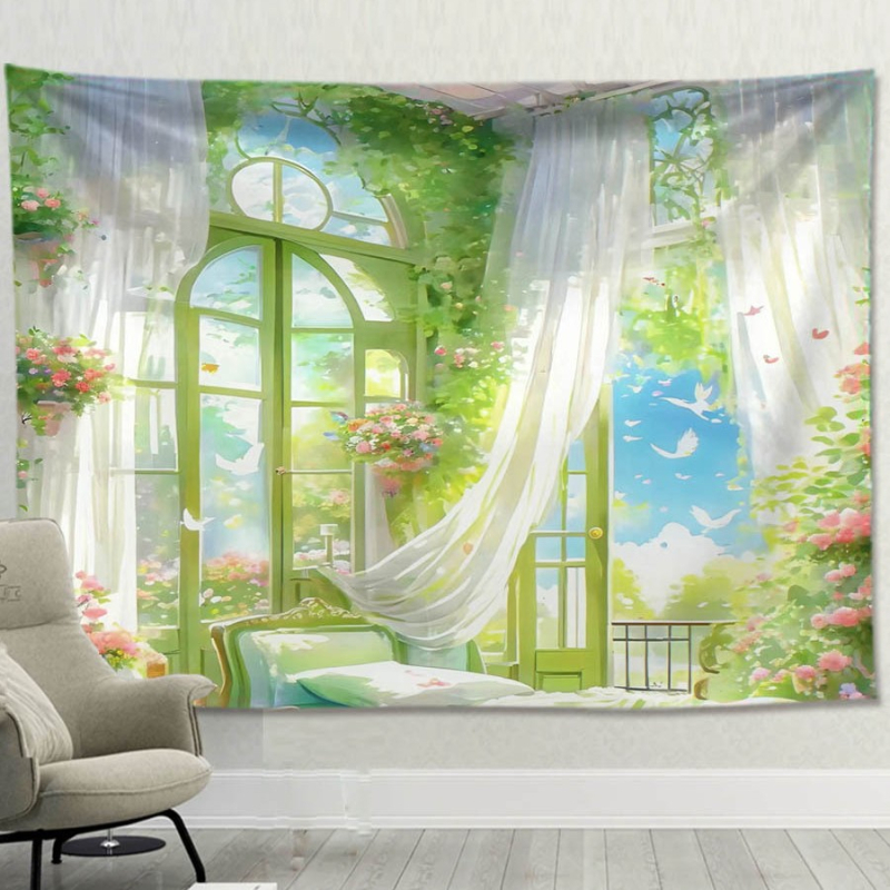 Плюшена гоблена с пейзажен мотив, модерен минималистичен стил, 81-90% полиестер, за дневна и спалня