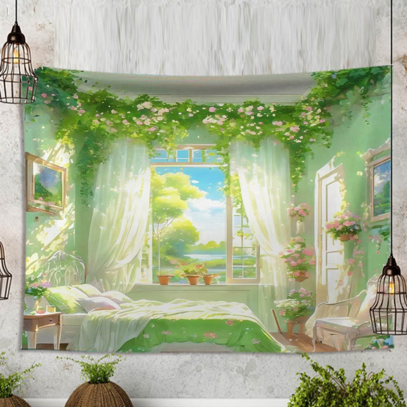 Плюшена гоблена с пейзажен мотив, модерен минималистичен стил, 81-90% полиестер, за дневна и спалня