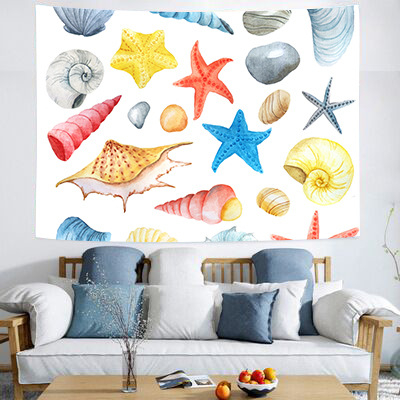 Гоблен за стена с морски мотиви в медитерански стил, полиестер, цифров термален трансфер, правоъгълна форма