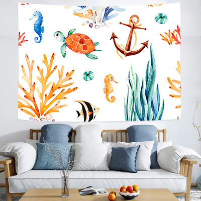 Гоблен за стена с морски мотиви в медитерански стил, полиестер, цифров термален трансфер, правоъгълна форма