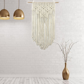 Ръчно тъкан гоблен от памук, бохемски стил, ресни, четирилистна детелина, стенен декор