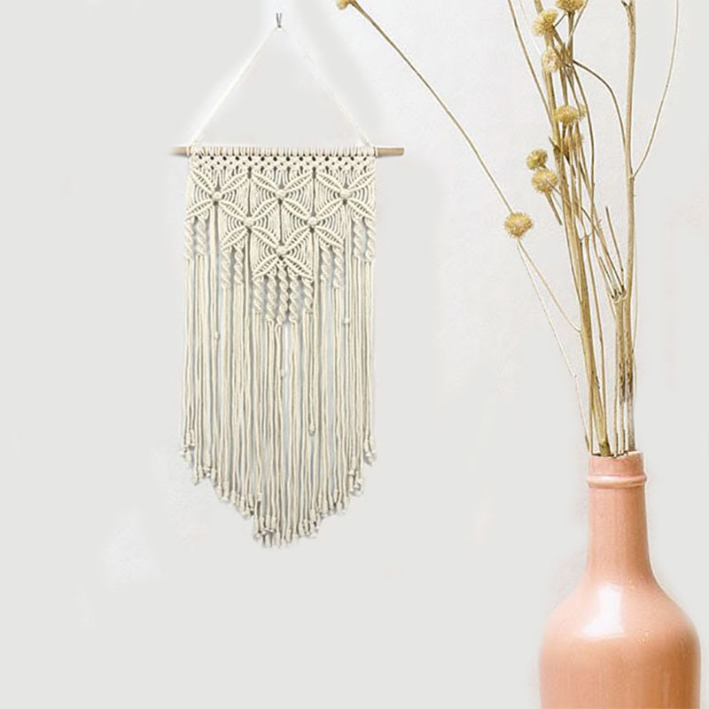 Ръчно тъкан гоблен от памук, бохемски стил, ресни, четирилистна детелина, стенен декор