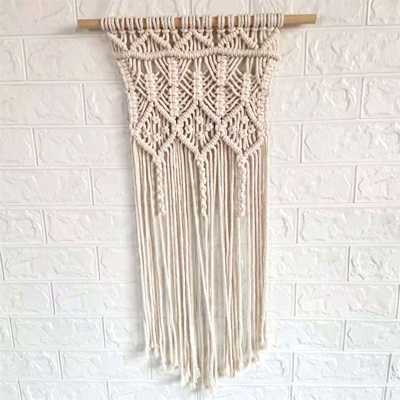 Ръчно тъкан гоблен от памук, бохемски стил, ресни, четирилистна детелина, стенен декор