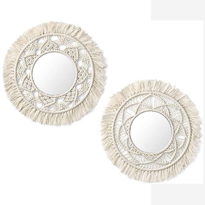 Гоблен за стена, кръгъл, ръчно тъкан, 91–100% памук, ивици, бохемско-скандинавски стил, подходящ за всекидневна и спалня