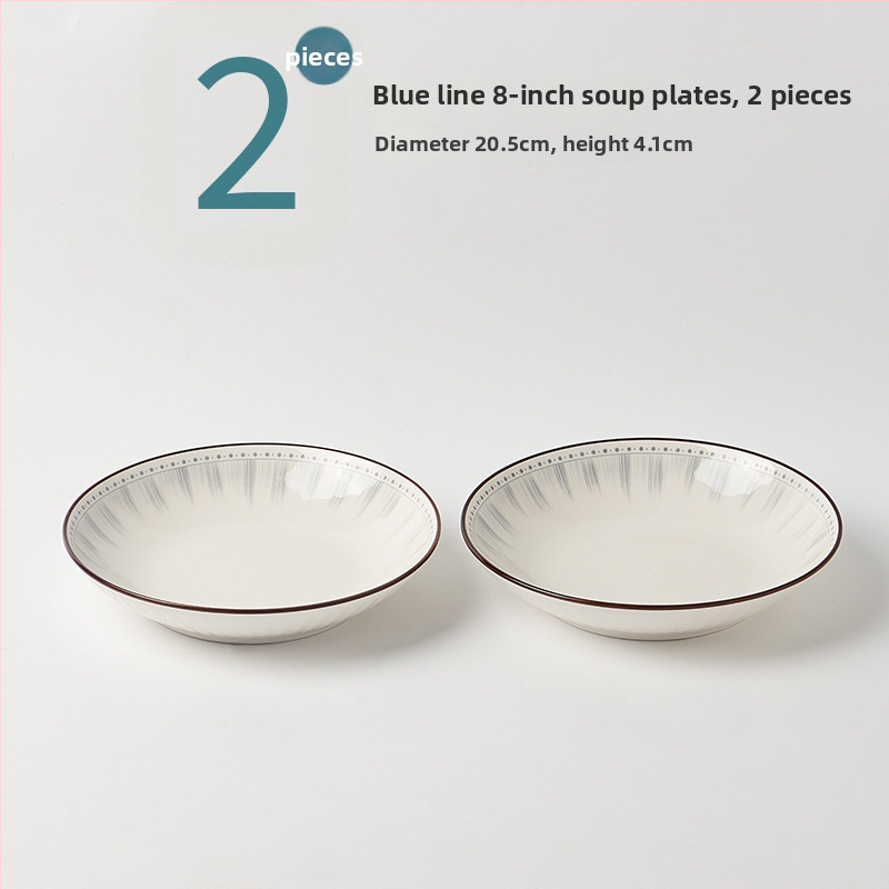 Κεραμικό σετ καθημερινής χρήσης, κυκλικά πιάτα με ρίγες, κατάλληλο για φούρνο μικροκυμάτων