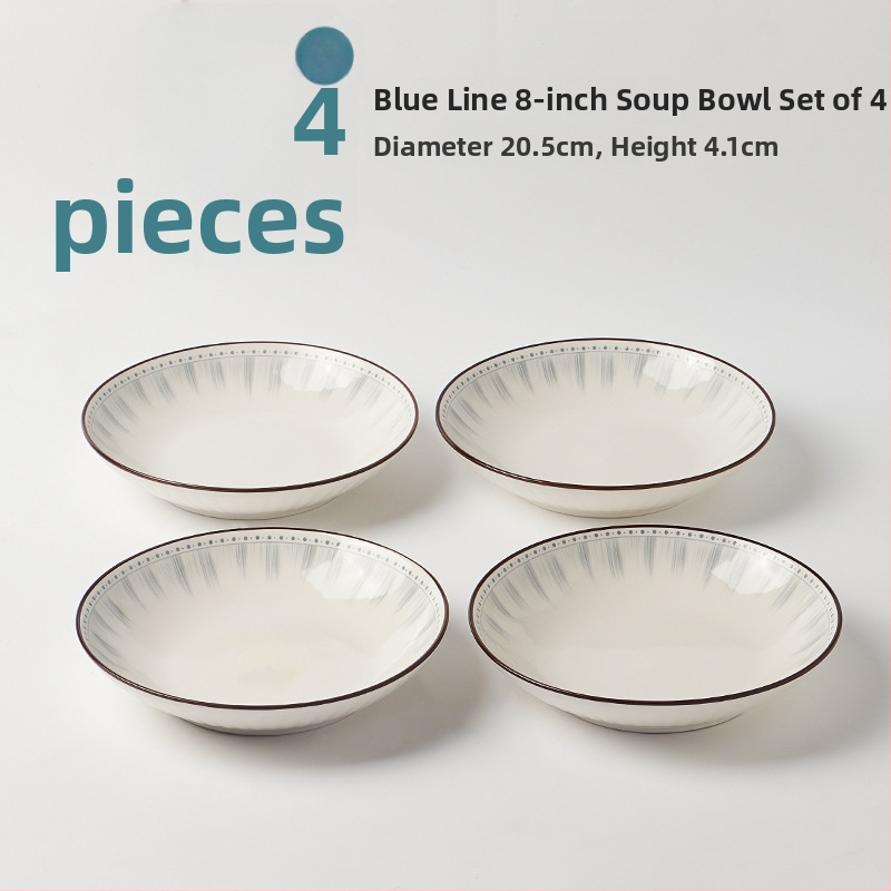 Κεραμικό σετ καθημερινής χρήσης, κυκλικά πιάτα με ρίγες, κατάλληλο για φούρνο μικροκυμάτων