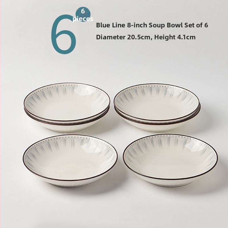 Κεραμικό σετ καθημερινής χρήσης, κυκλικά πιάτα με ρίγες, κατάλληλο για φούρνο μικροκυμάτων