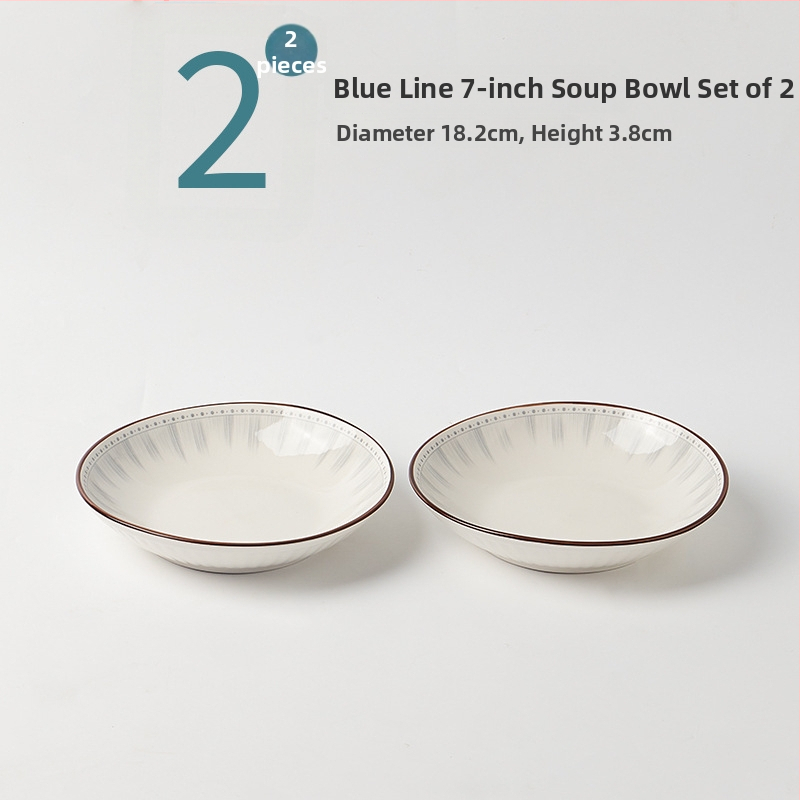 Κεραμικό σετ καθημερινής χρήσης, κυκλικά πιάτα με ρίγες, κατάλληλο για φούρνο μικροκυμάτων