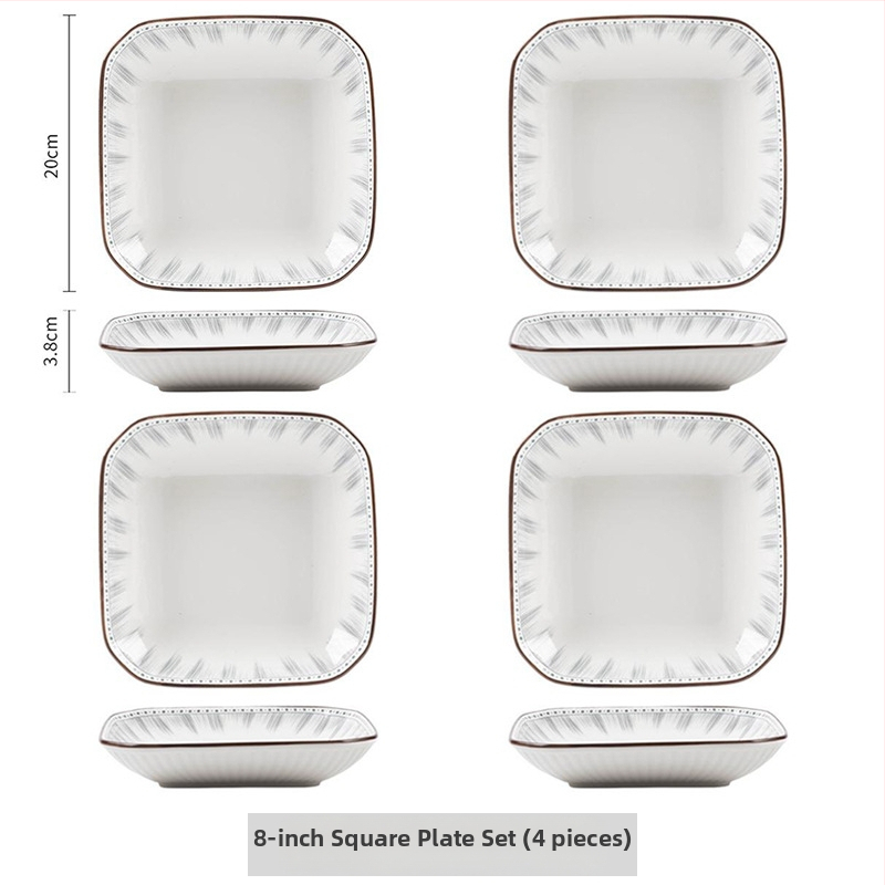 Κεραμικό σετ καθημερινής χρήσης, κυκλικά πιάτα με ρίγες, κατάλληλο για φούρνο μικροκυμάτων